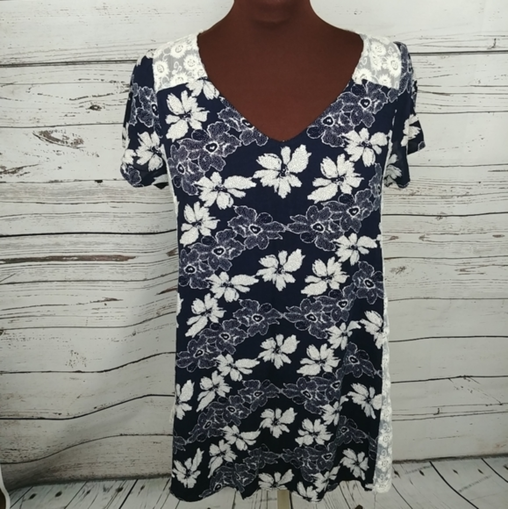 Umgee Blue Floral Crochet Lace Dress‎ Tunic
